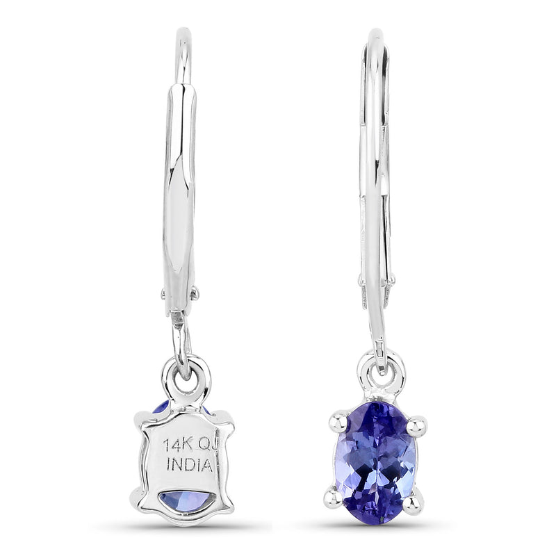 0.88 Carat Genuine Tanzanite 14K White Gold Earrings