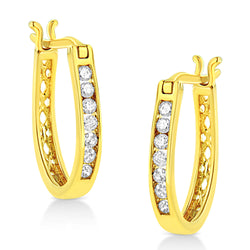 14K Yellow Gold Plated .925 Sterling Silver 1/4 Cttw Diamond Leverback 3/4" Inch Hoop Earrings (K-L Color, I2-I3 Clarity)