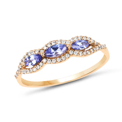 0.44 Carat Genuine Tanzanite and White Diamond 14K Yellow Gold Ring