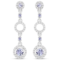 1.09 Carat Genuine Tanzanite and White Topaz .925 Sterling Silver Earrings