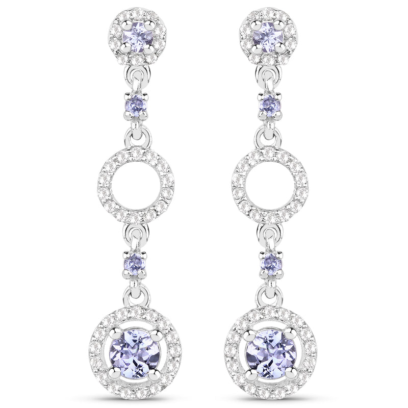 1.09 Carat Genuine Tanzanite and White Topaz .925 Sterling Silver Earrings