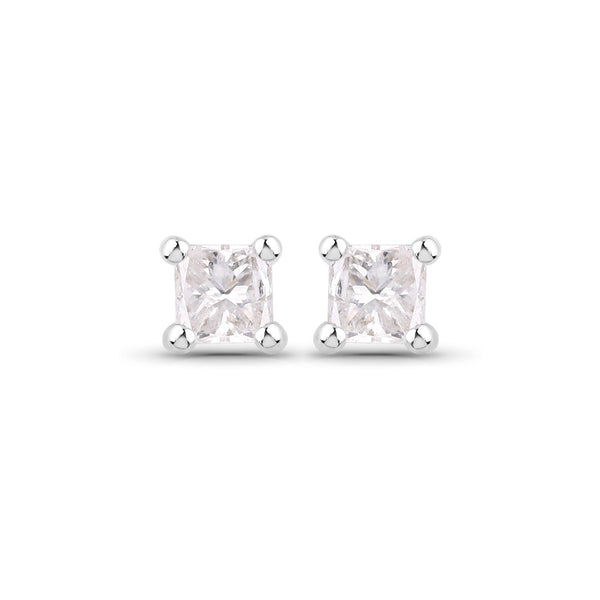 0.08 Carat Genuine White Diamond 14K White Gold Earrings