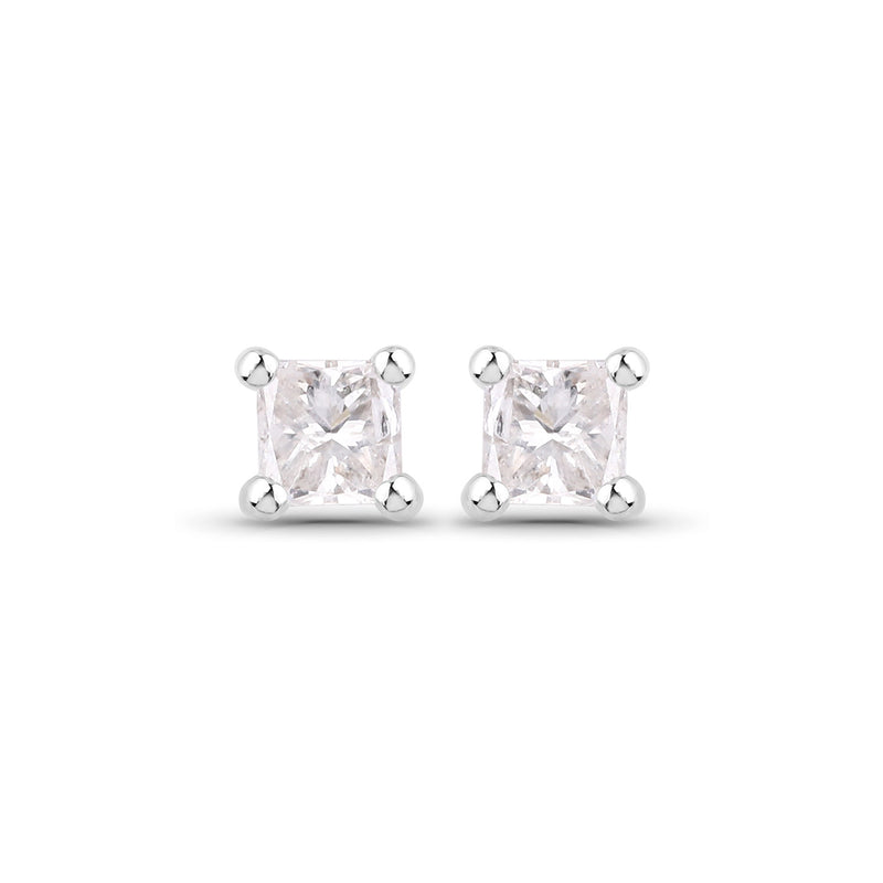 0.08 Carat Genuine White Diamond 14K White Gold Earrings