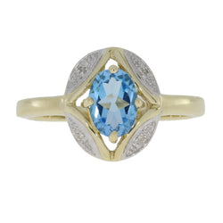 Genuine .82ct Blue Topaz Diamond Ring 10KT Yellow Gold