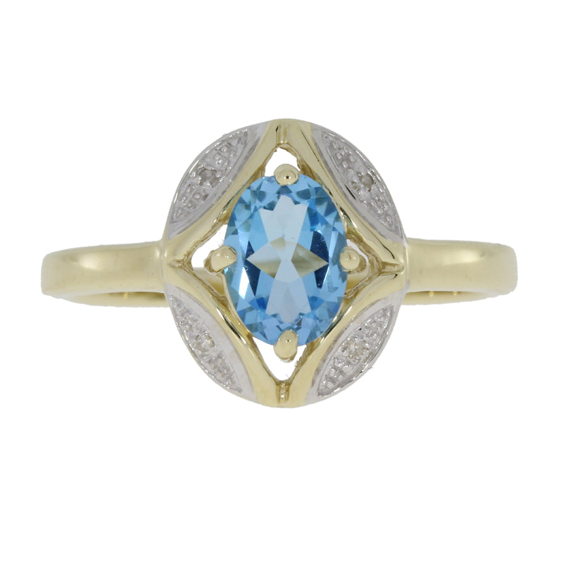 Genuine .82ct Blue Topaz Diamond Ring 10KT Yellow Gold