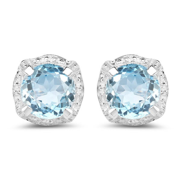 1.90 Carat Genuine Blue Topaz .925 Sterling Silver Earrings