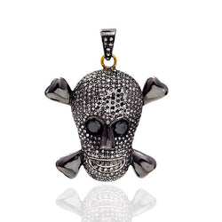 Studded Pave Diamond Skull Pendant 14k Gold 925 Silver Jewelry