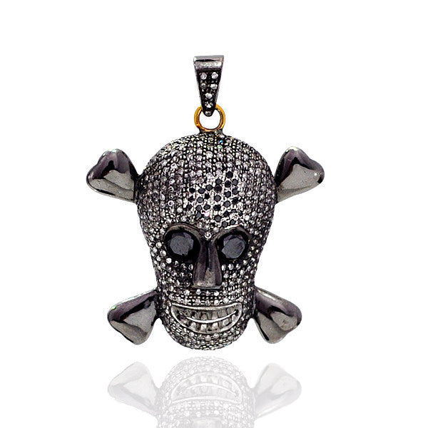 Studded Pave Diamond Skull Pendant 14k Gold 925 Silver Jewelry