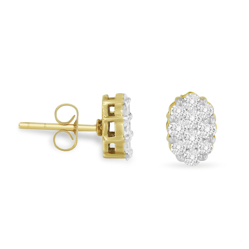 18K Yellow Gold 1 cttw Flower Diamond Stud Earrings (H-I, I1-I2)