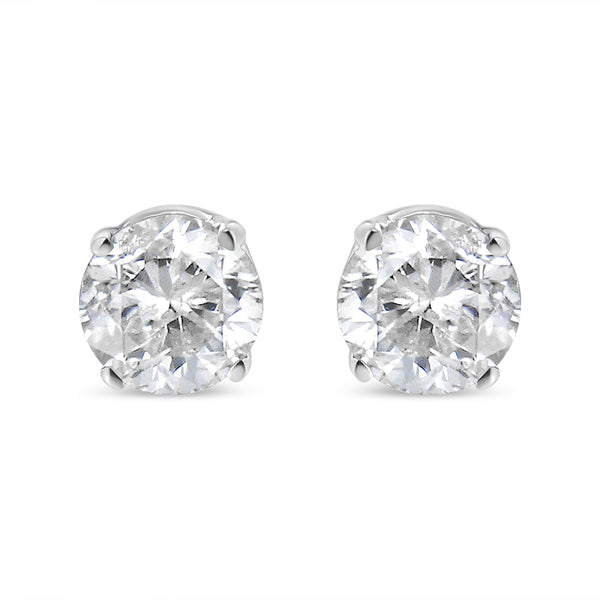 14K White Gold 0.21 Cttw Round Brilliant-Cut Near Colorless Diamond Classic 4-Prong Stud Earrings (H-I Color, I1-I2 Clarity)