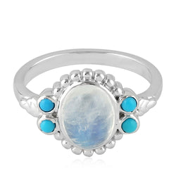 Natural Moonstone Band Ring 925 Silver Turquoise Jewelry