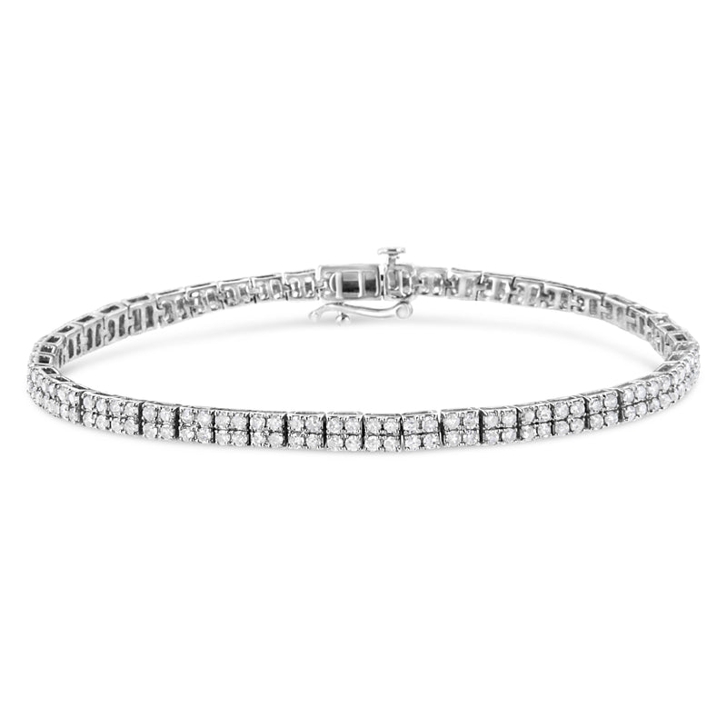 .925 Sterling Silver 3.0 Cttw Prong-Set Round Diamond 2 Row Link Tennis Bracelet (I-J Color, I3 Clarity) - 7.25"