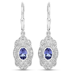 1.12 Carat Genuine Tanzanite and White Topaz .925 Sterling Silver Earrings