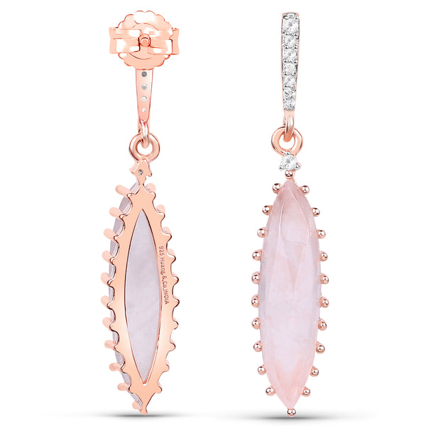 18K Rose Gold Plated 9.65 Carat Genuine Rose Quartz and White Topaz .925 Sterling Silver Earrings