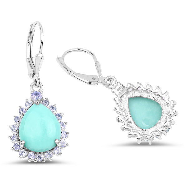 8.06 Carat Genuine Turquoise & Tanzanite .925 Sterling Silver Earrings