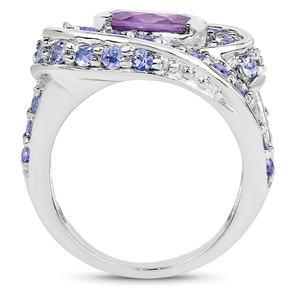 2.76 Carat Genuine Amethyst and Tanzanite .925 Sterling Silver Ring