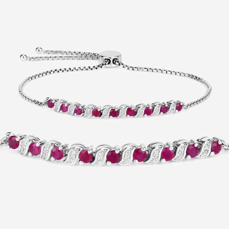 1.25 Carat Genuine Ruby and White Topaz .925 Sterling Silver Bracelet