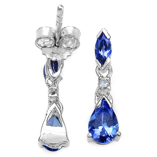 1.06 Carat Tanzanite & White Diamond 14K White Gold Earrings