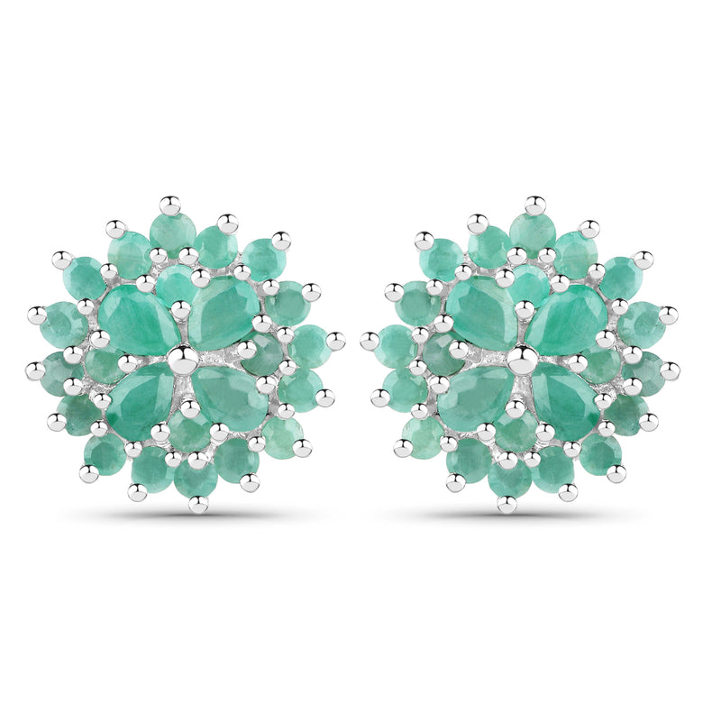 2.32 Carat Genuine Emerald .925 Sterling Silver Earrings