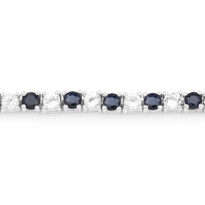 6.38 Carat Genuine Black Sapphire & White Topaz .925 Sterling Silver Bracelet