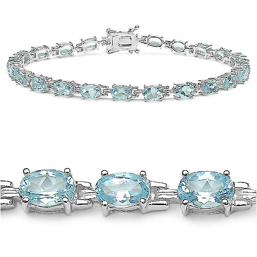 14.30 Carat Genuine Blue Topaz .925 Sterling Silver Bracelet