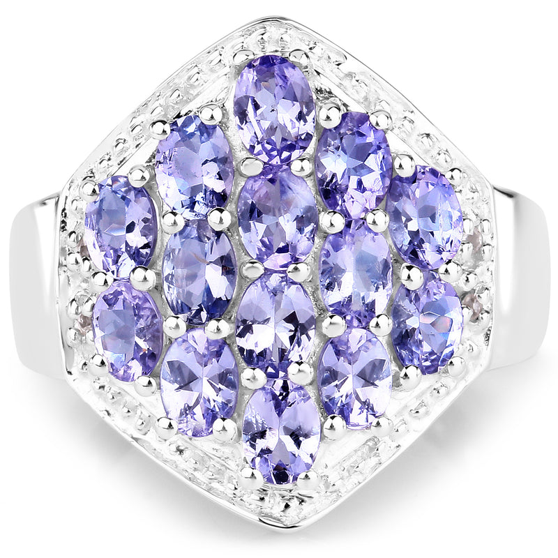 2.41 Carat Genuine Tanzanite and White Topaz .925 Sterling Silver Ring