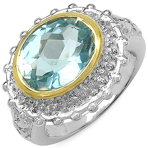 Two Tone Plated 5.01 Carat Genuine Blue Topaz & White Topaz .925 Sterling Silver Ring