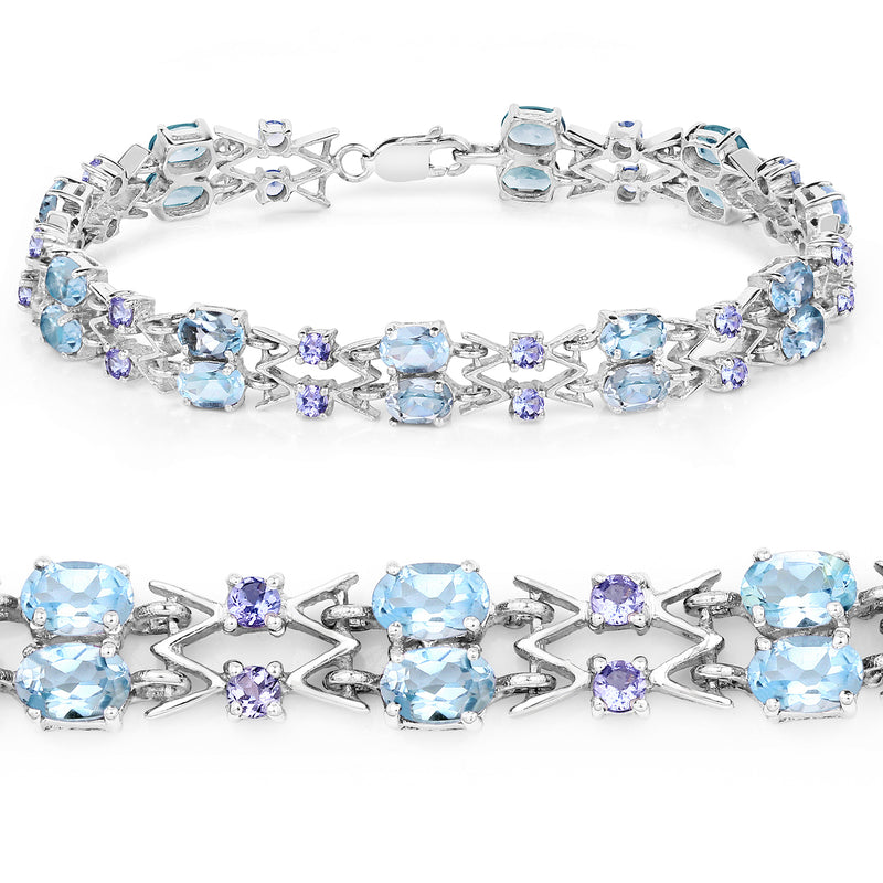 14.36 Carat Genuine Blue Topaz and Tanzanite .925 Sterling Silver Bracelet