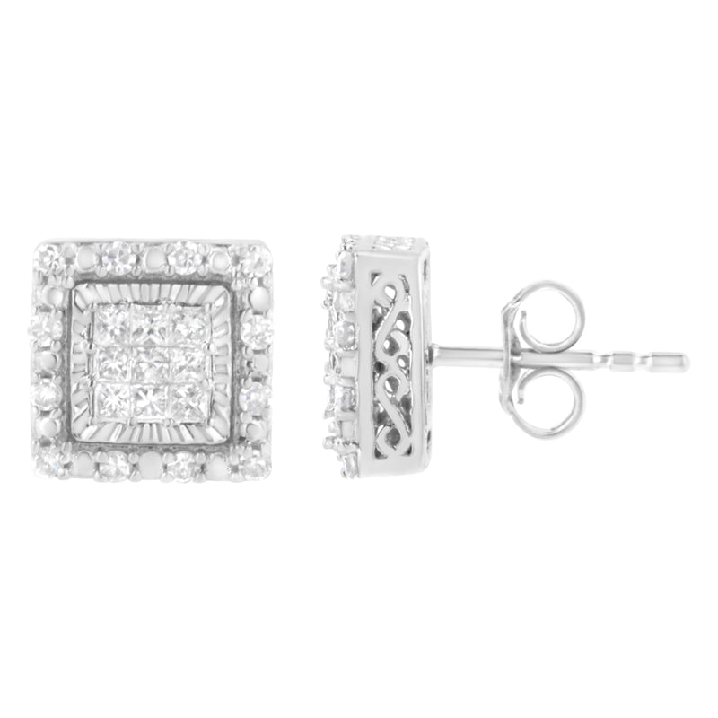 10K White Gold 1/2 cttw Invisible Set Princess-Cut Diamond Square Stud Earring (I-J Color, I1-I2 Clarity)