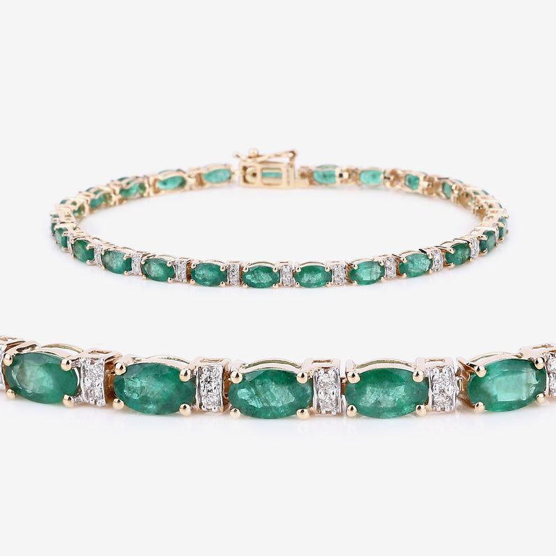 4.98 Carat Genuine Zambian Emerald and White Diamond 14K Yellow Gold Bracelet