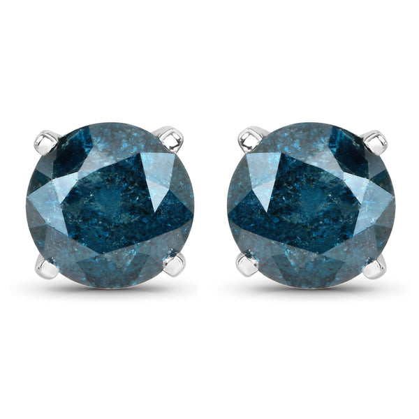 2.21 Carat Genuine Blue Diamond 14K White Gold Earrings