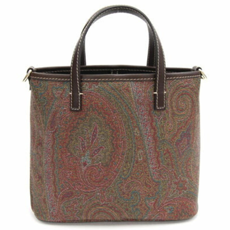 Etro 2WAY Handbag Paisley Bordeaux Leather Tote Bag Shoulder Mini Ladies