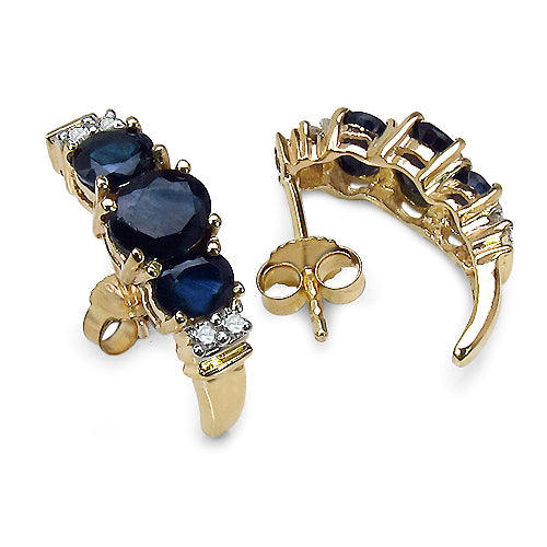 1.54 Carat Genuine Blue Sapphire and White Diamond 10K Yellow Gold Earrings