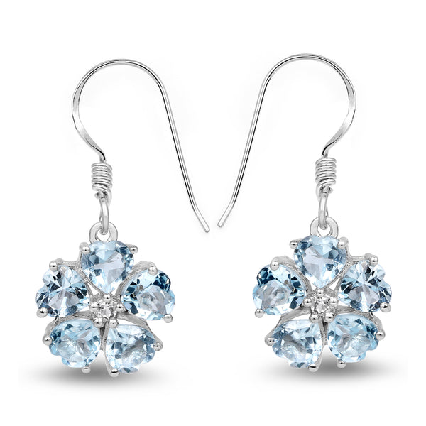 5.08 Carat Genuine Blue Topaz and White Topaz .925 Sterling Silver Earrings