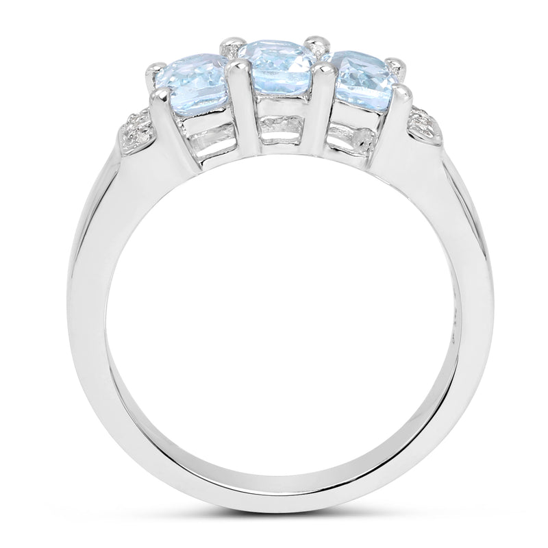 1.84 Carat Genuine Blue Topaz and White Topaz .925 Sterling Silver Ring