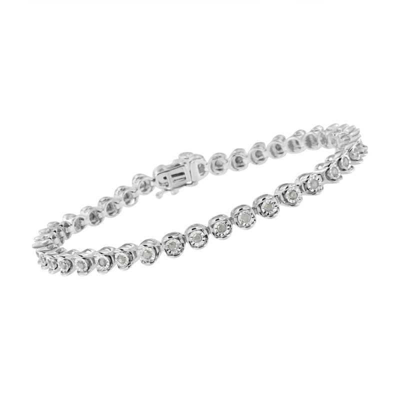 .925 Sterling Silver Miracle-Set Diamond Round Miracle Plate Tennis Bracelet (1 cttw, I-J Color, I3 Clarity) - Size 7.25"
