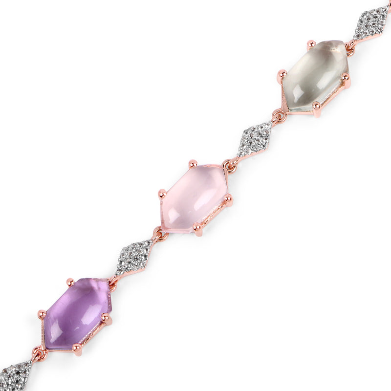 18K Rose Gold Plated 23.80 Carat Genuine Multi Stone .925 Sterling Silver Bracelet