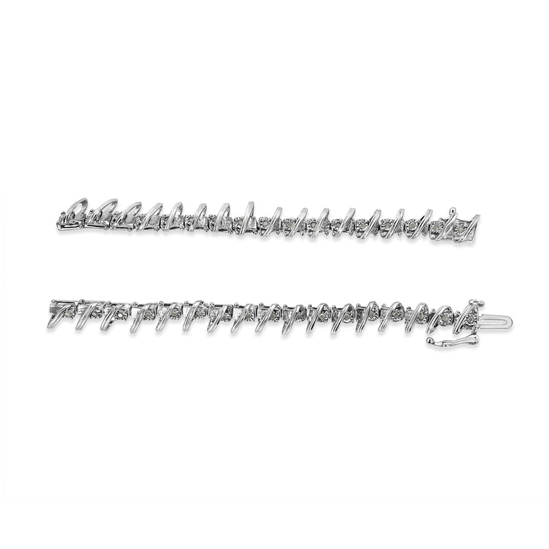 .925 Sterling Silver 1/4 cttw Miracle Set Diamond S Curve Link Bracelet (I-J Color, I3 Clarity) -7"