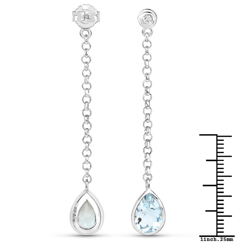 3.36 Carat Genuine Aquamarine and White Topaz .925 Sterling Silver Earrings