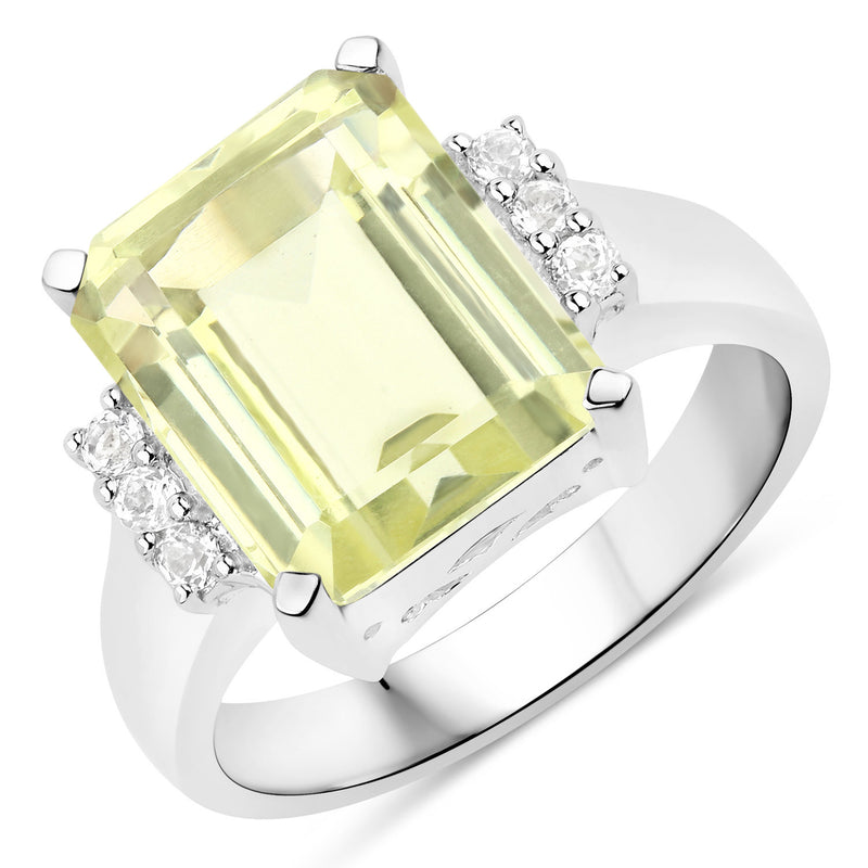 5.84 Carat Genuine Lemon Quartz and White Topaz .925 Sterling Silver Ring