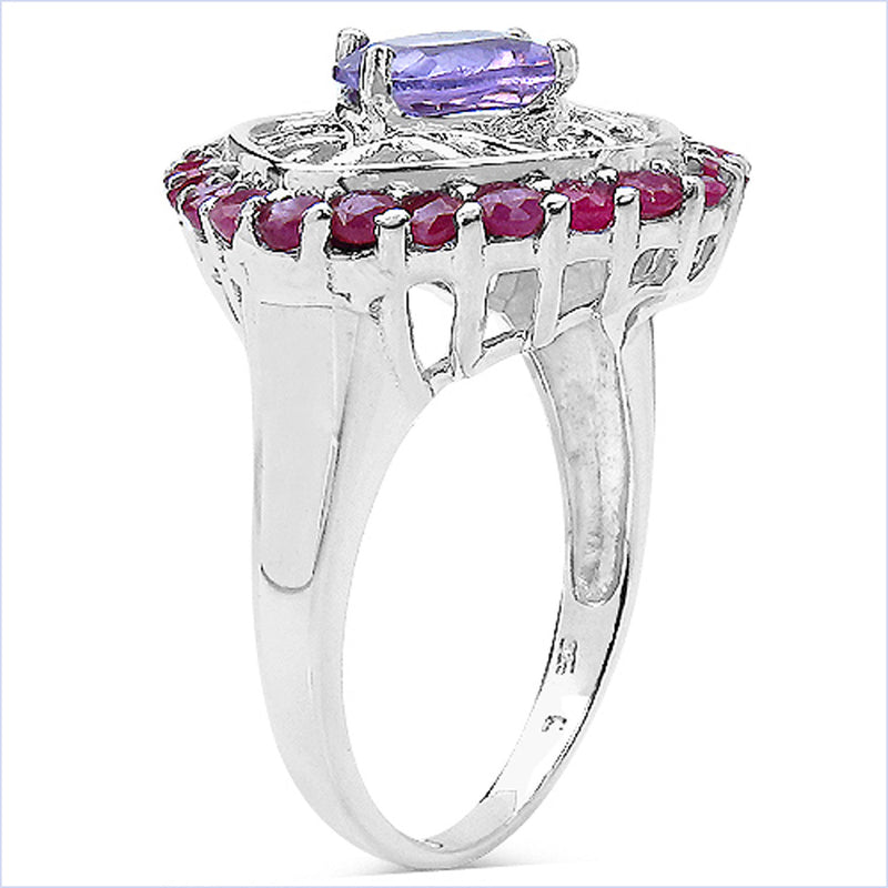 2.23 Carat Genuine Amethyst and Ruby .925 Sterling Silver Ring