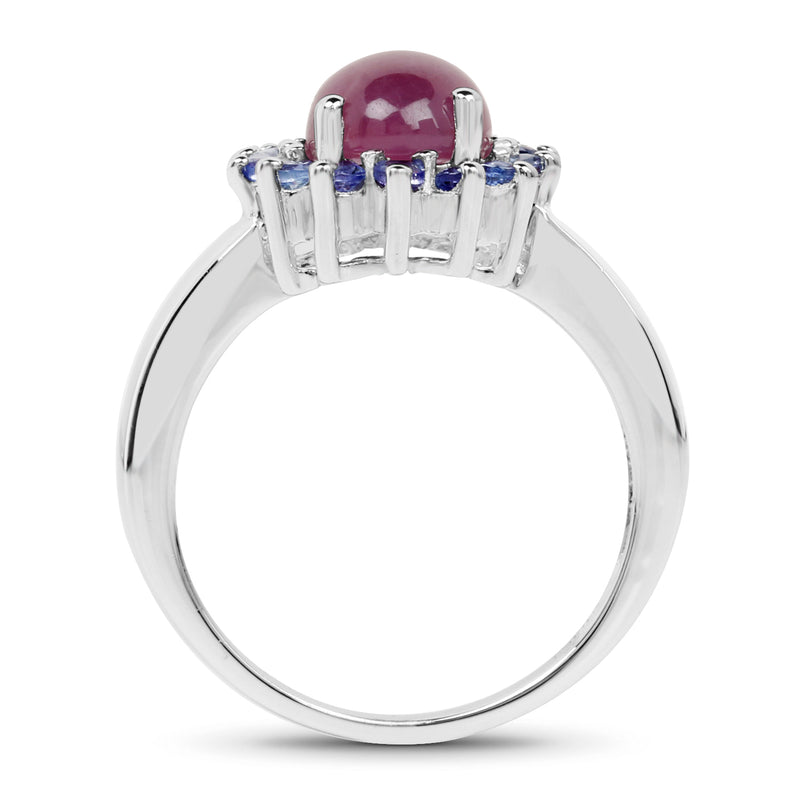 3.59 Carat Genuine Ruby & Tanzanite .925 Sterling Silver Ring