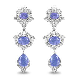 7.73 Carat Genuine Tanzanite and White Topaz .925 Sterling Silver Earrings