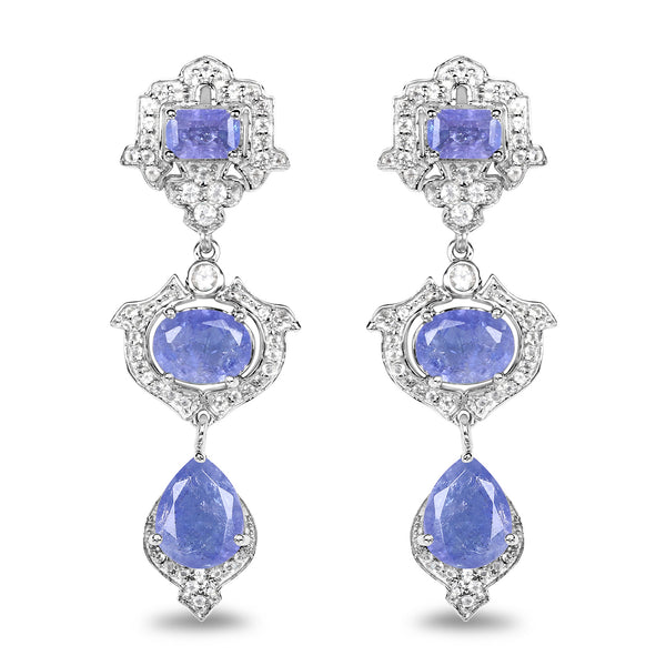 7.73 Carat Genuine Tanzanite and White Topaz .925 Sterling Silver Earrings