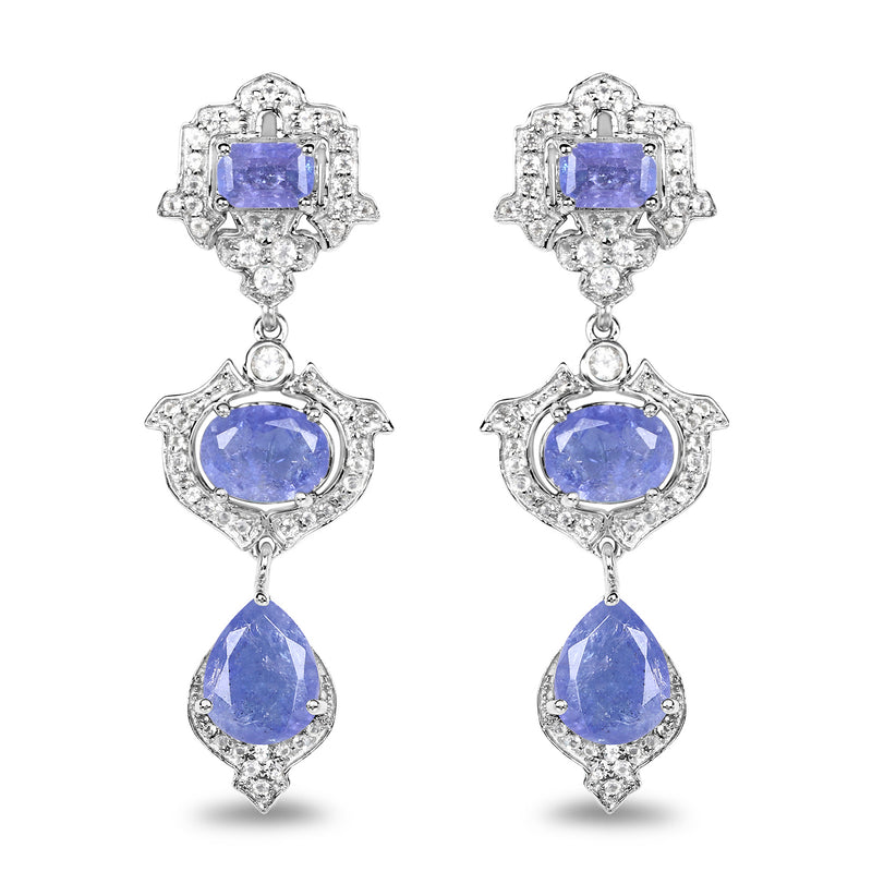 7.73 Carat Genuine Tanzanite and White Topaz .925 Sterling Silver Earrings