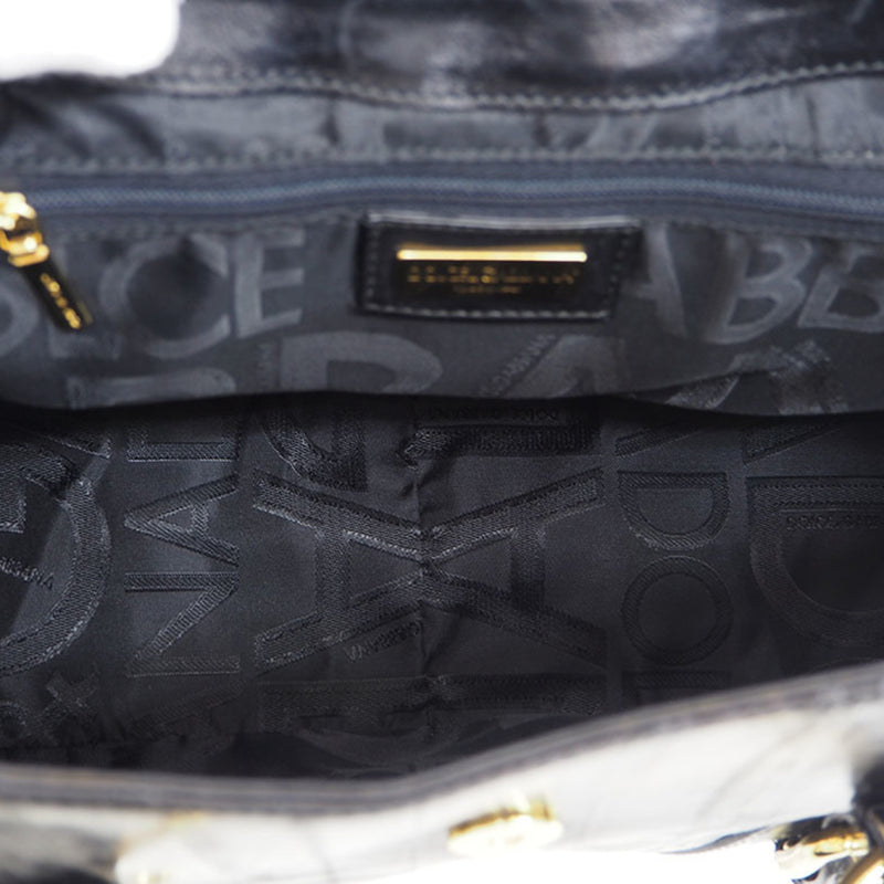 DOLCE & GABBANA embossed handbag black gloss leather belt