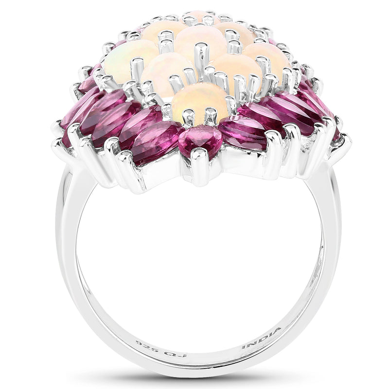 8.37 Carat Genuine Opal & Rhodolite .925 Sterling Silver Ring