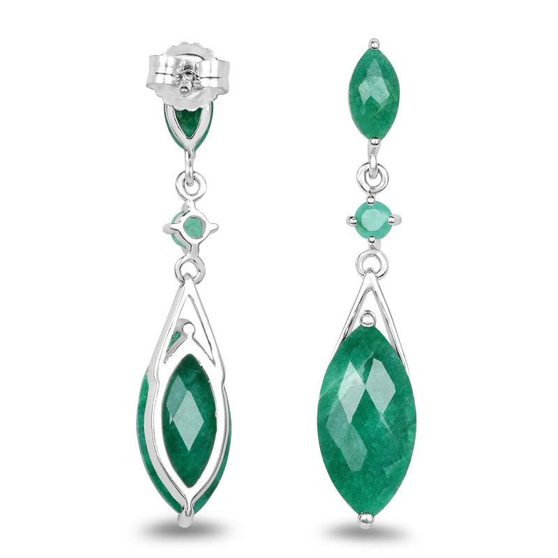 8.52 Carat Dyed Emerald & Emerald .925 Sterling Silver Earrings