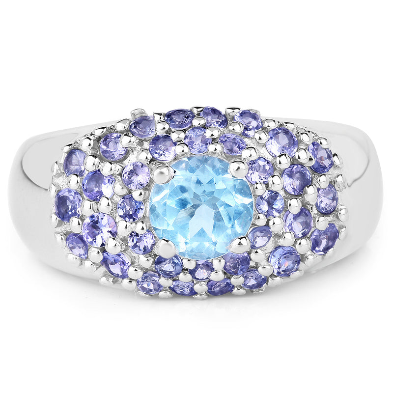 2.78 Carat Genuine Blue Topaz and Tanzanite .925 Sterling Silver Ring