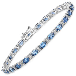 5.76 Carat Genuine Blue Sapphire and White Diamond 14K White Gold Bracelet